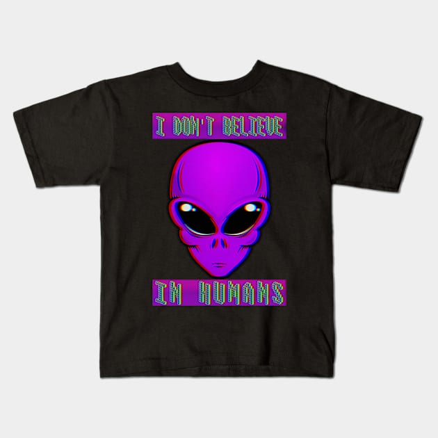 Funny Alien Face Halloween Costume Kids T-Shirt by masterpiecesai